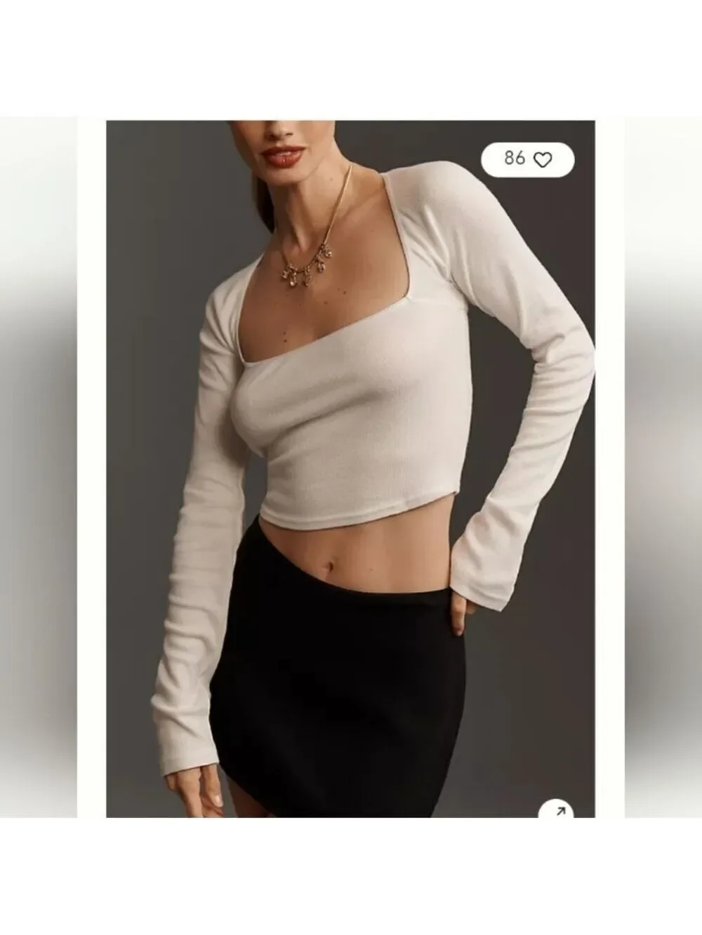 Anthropologie Long Sleeve Knit Crop Top Light Sand